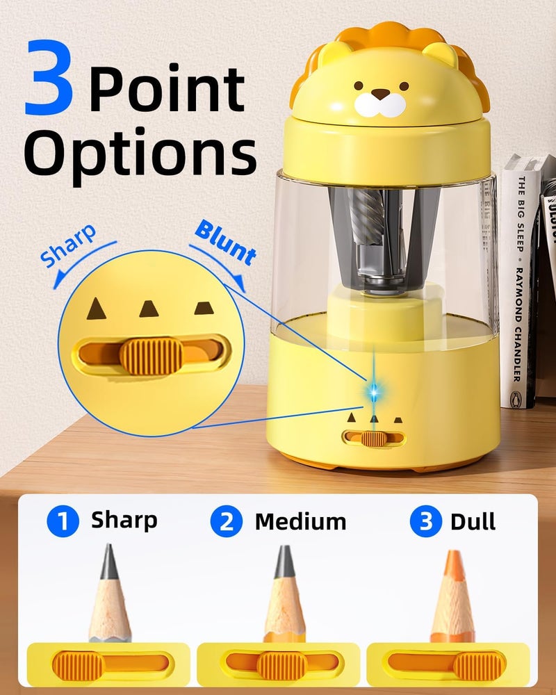 Zmol Electric Pencil Sharpeners, Lion Pencil Sharpener for Colored Pencils, Auto Stop, Kids Portable Pencil Sharpener for Rechargeable Battery Operated No.2/(6-8mm), Home/Classroom/Office - Image 3